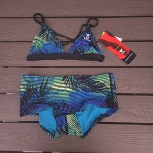 TYR Women Durafast Paradise Triangle Top (L)  Boyshorts  (XL) Blue/green  NEW